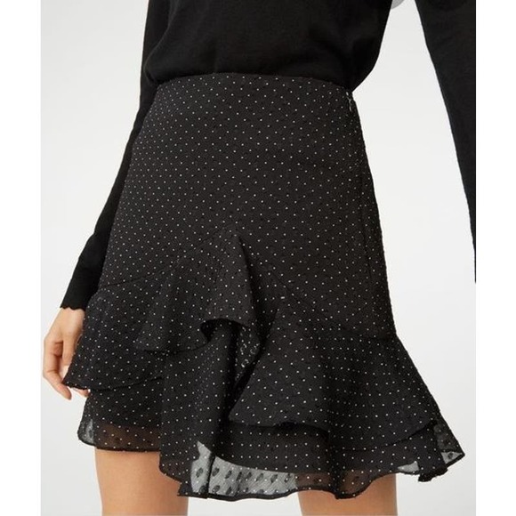 Club Monaco Textured Polka Dot Ruffle Hem A-Line Mini Skirt Black Womens Size 00 - Picture 1 of 6